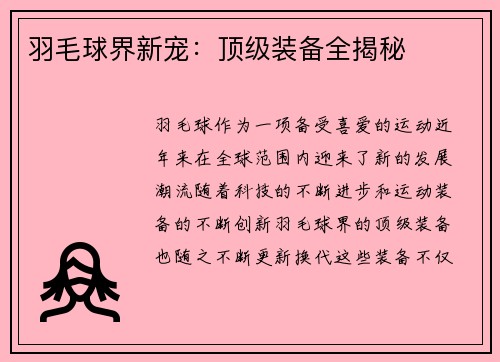 羽毛球界新宠：顶级装备全揭秘